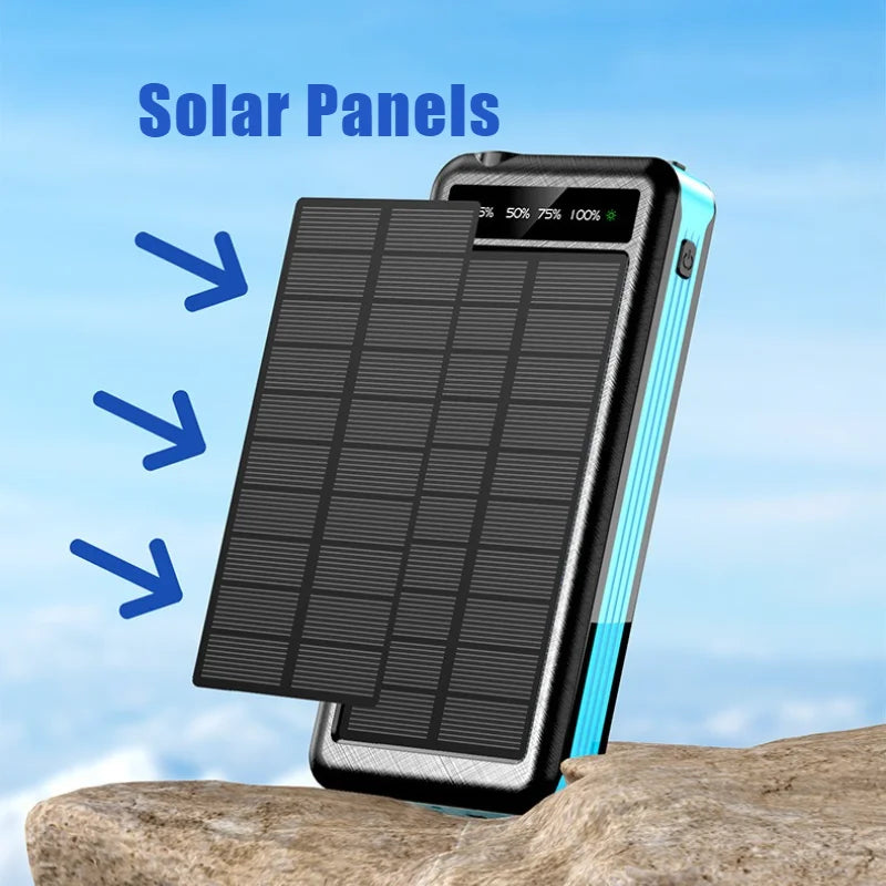 Solar Power Bank Comes with 4 Cables 50000mA Magnetic Wireless Fast Charging Mobile Supply Battery for iPhone Samsung