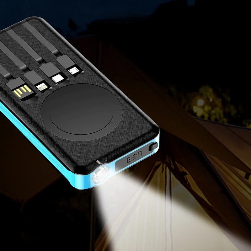 Solar Power Bank Comes with 4 Cables 50000mA Magnetic Wireless Fast Charging Mobile Supply Battery for iPhone Samsung