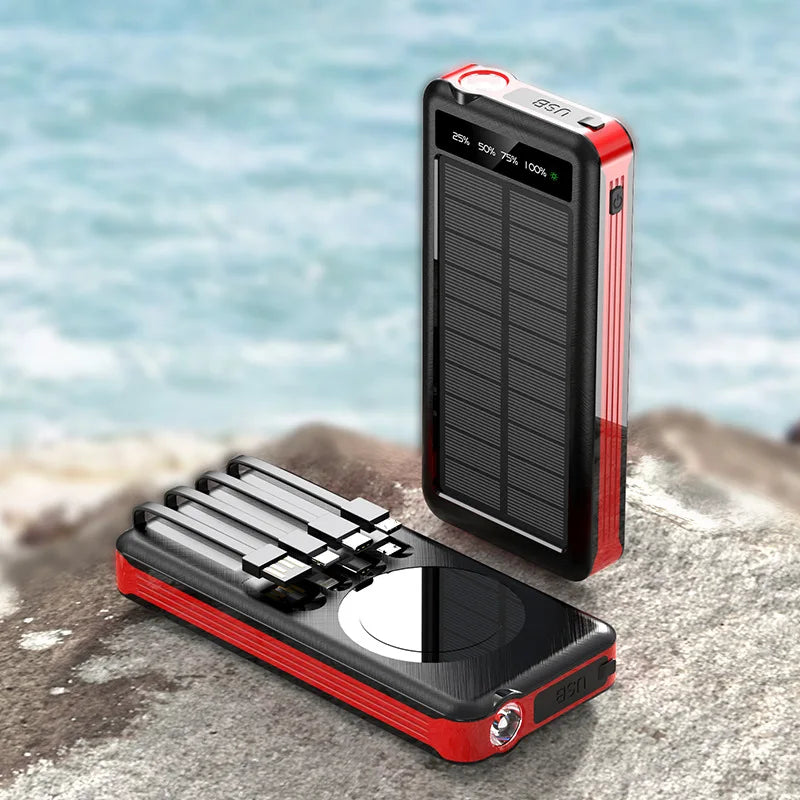 Solar Power Bank Comes with 4 Cables 50000mA Magnetic Wireless Fast Charging Mobile Supply Battery for iPhone Samsung