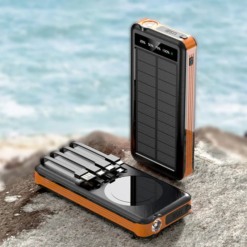 Solar Power Bank Comes with 4 Cables 50000mA Magnetic Wireless Fast Charging Mobile Supply Battery for iPhone Samsung