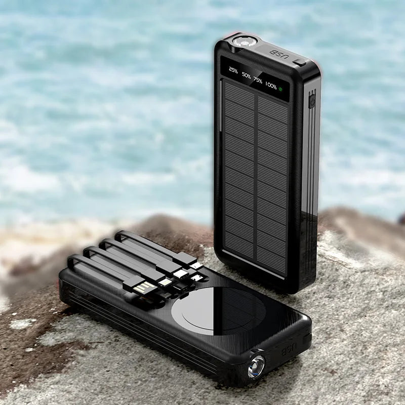 Solar Power Bank Comes with 4 Cables 50000mA Magnetic Wireless Fast Charging Mobile Supply Battery for iPhone Samsung