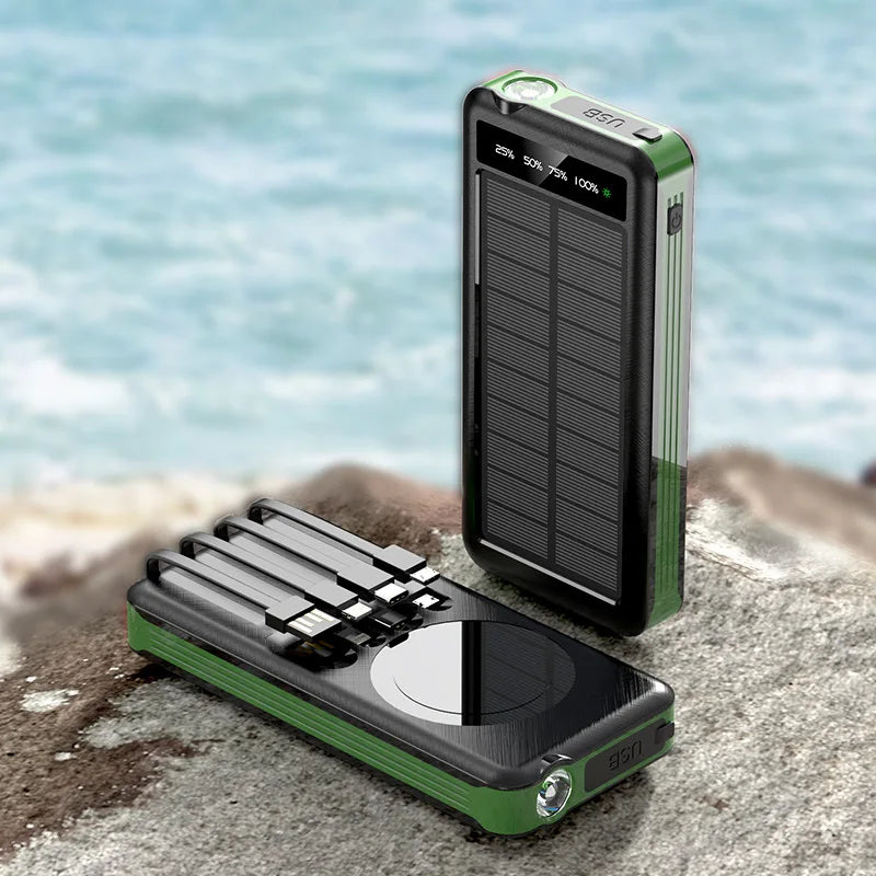 Solar Power Bank Comes with 4 Cables 50000mA Magnetic Wireless Fast Charging Mobile Supply Battery for iPhone Samsung